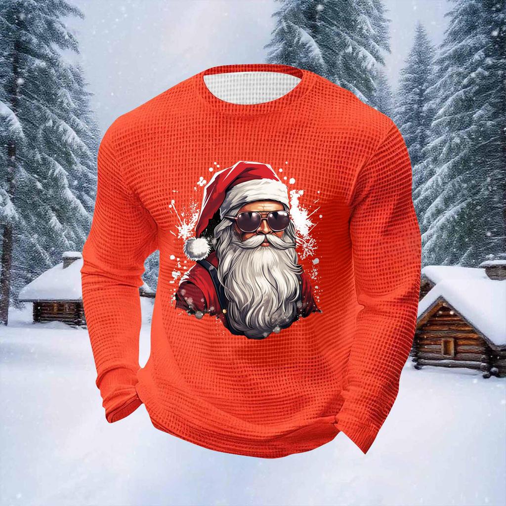 Pánské vánoční topy s kulatým výstřihem a dlouhým rukávem Pánské sportovní topy ve velkých velikostech s ležérním kulatým výstřihem