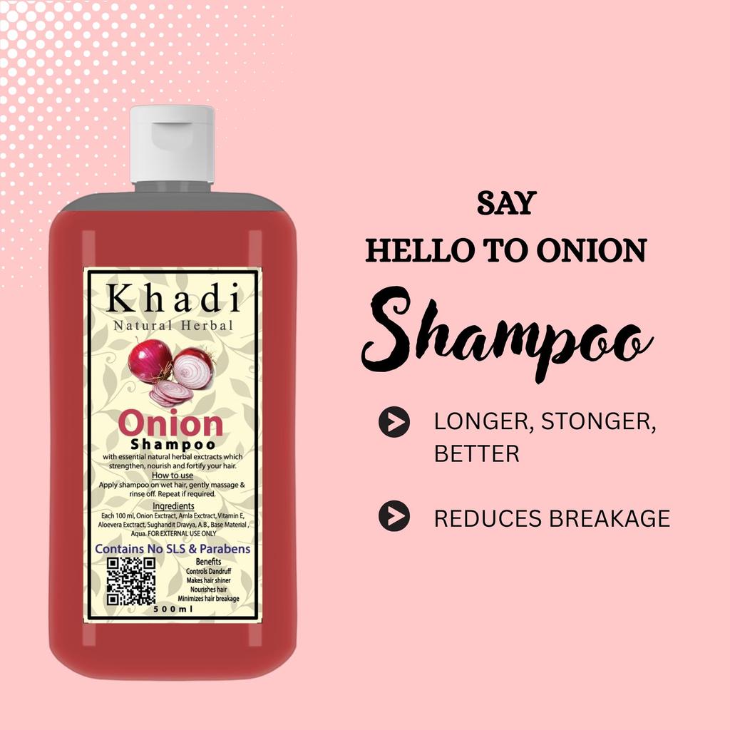 Khadi Natural Shampoo Erboristico alla Cipolla Per la Crescita dei Capelli 1000ml | Shampoo Antiforfora Controllo Caduta Capelli Con Estratti Naturali di Amla, Aloe Vera e Vitamina E