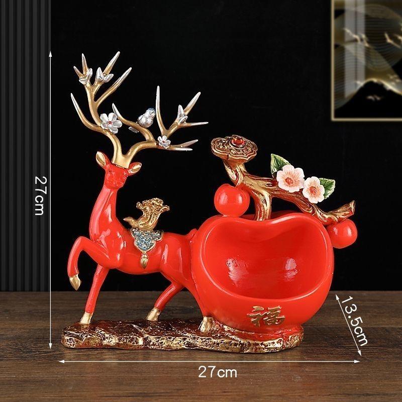 Deer Figurine Storage Ornament, Lucky Wealth Deer Decor for Desk & TV Cabinet