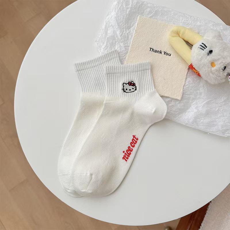 

Women s Breathable Mesh Ankle Socks - Cute White Cat Design for Spring & Summer One Size