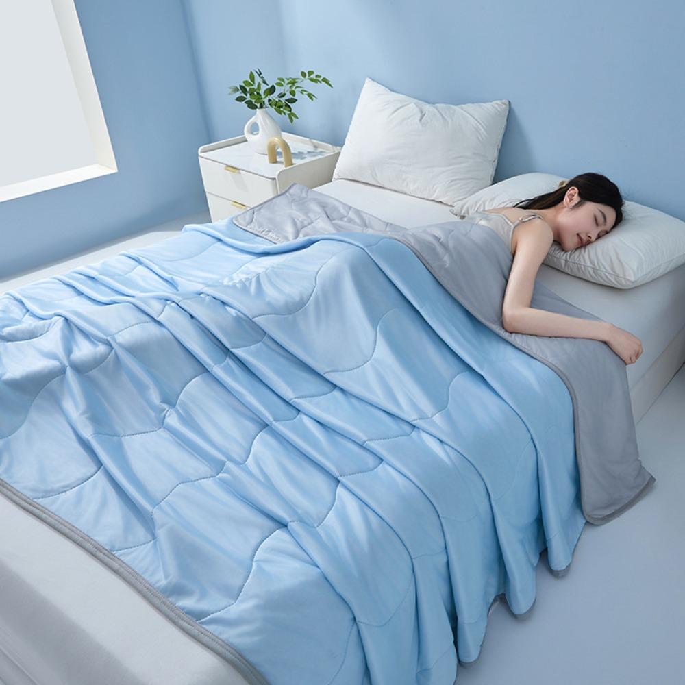 Solid Color Summer Ice Silk Quilted Quilt Thin Breathable Cooling Blanket Throw Blanket Dormitory