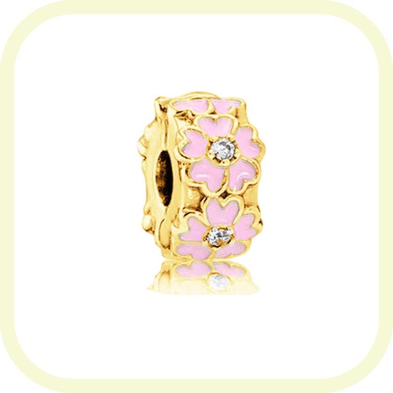 New Golden Flowers Collection Charm Bead Lucky Shamrock Rose in Bloom Daisy Flower Safety Chain Compatible With Authentic Bracelets Do It Yourself Jew