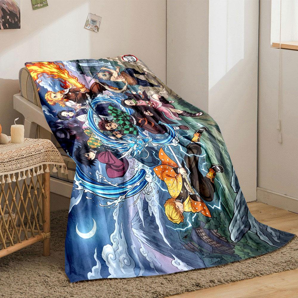 A Group of Characters Wielding Elemental Attacks In a Dynamic Mountain Scene. for All Seasons Blanket Lunch Break Throw Gift