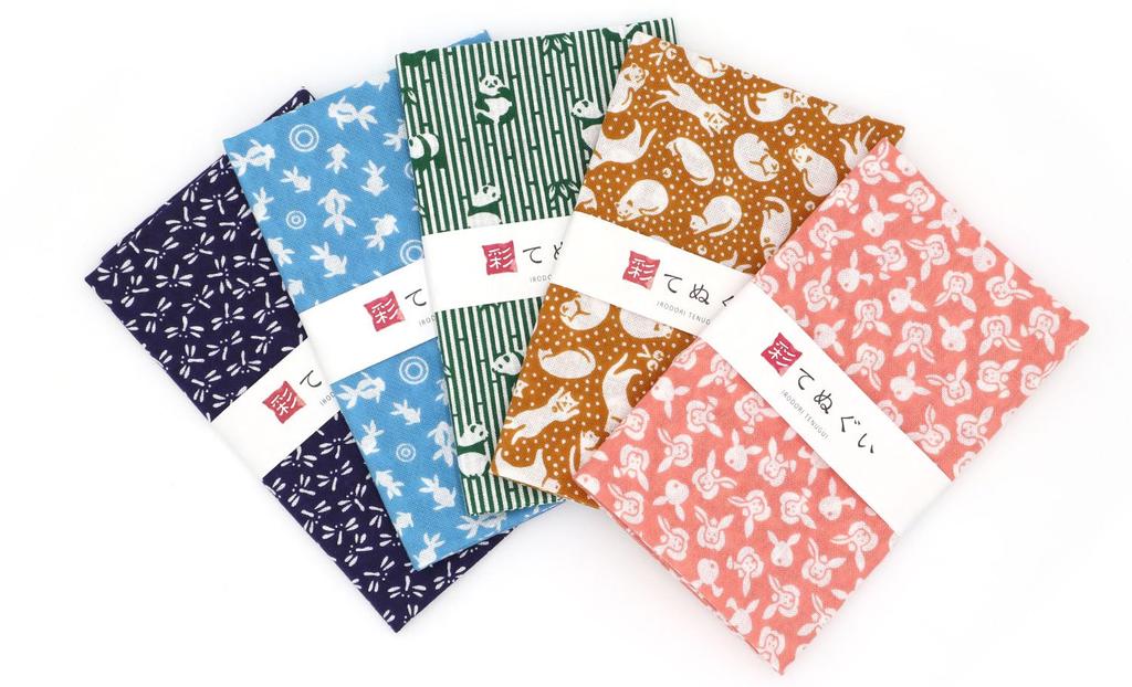 Small Patterned Tenugui (Japanese Hand Towel), Animal Pattern 2, No Fray-resistant Treatment, Set of 5, 33 X 90 Cm, TE-X5-06011-IR
