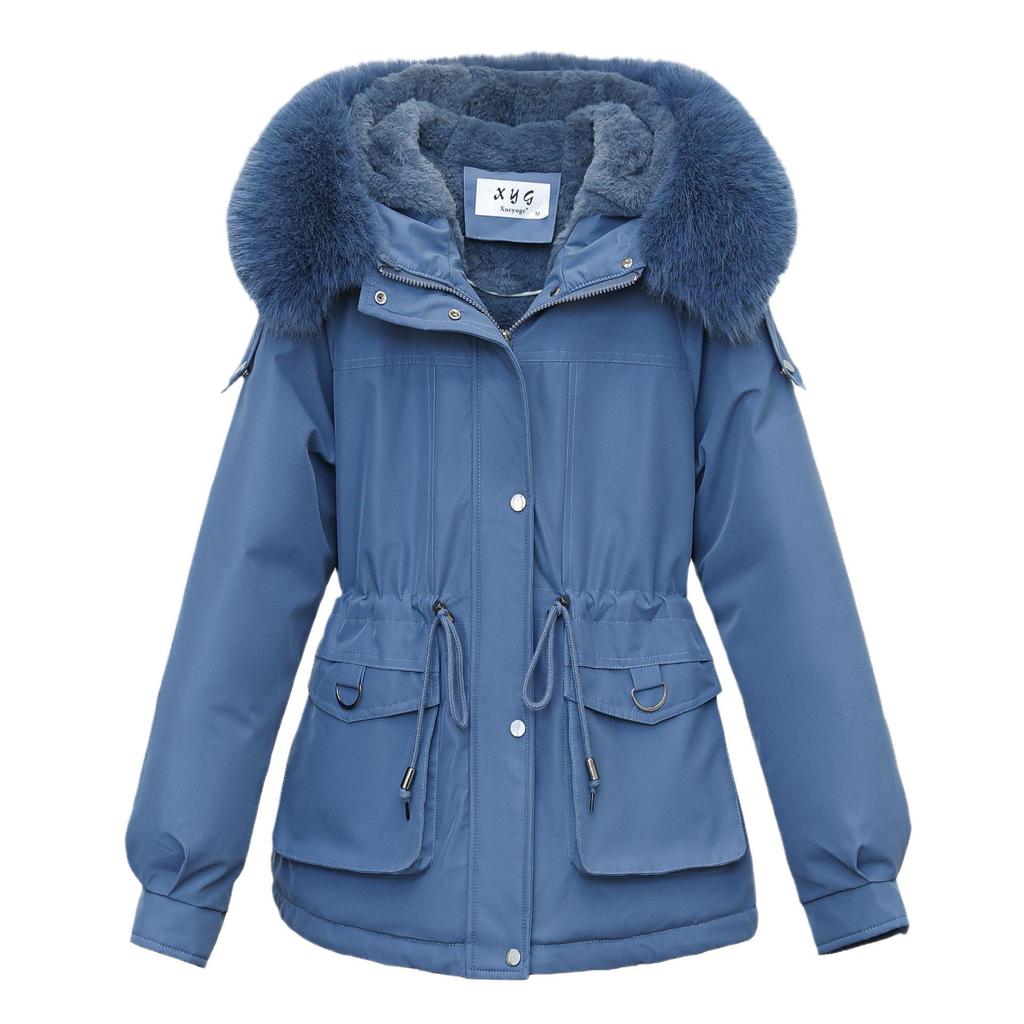 Vielseitiger Damen-Winterparka mit abnehmbarem Futter und Pelzkragen, tailliert, fleecegefüttert, dicker Baumwollmantel.