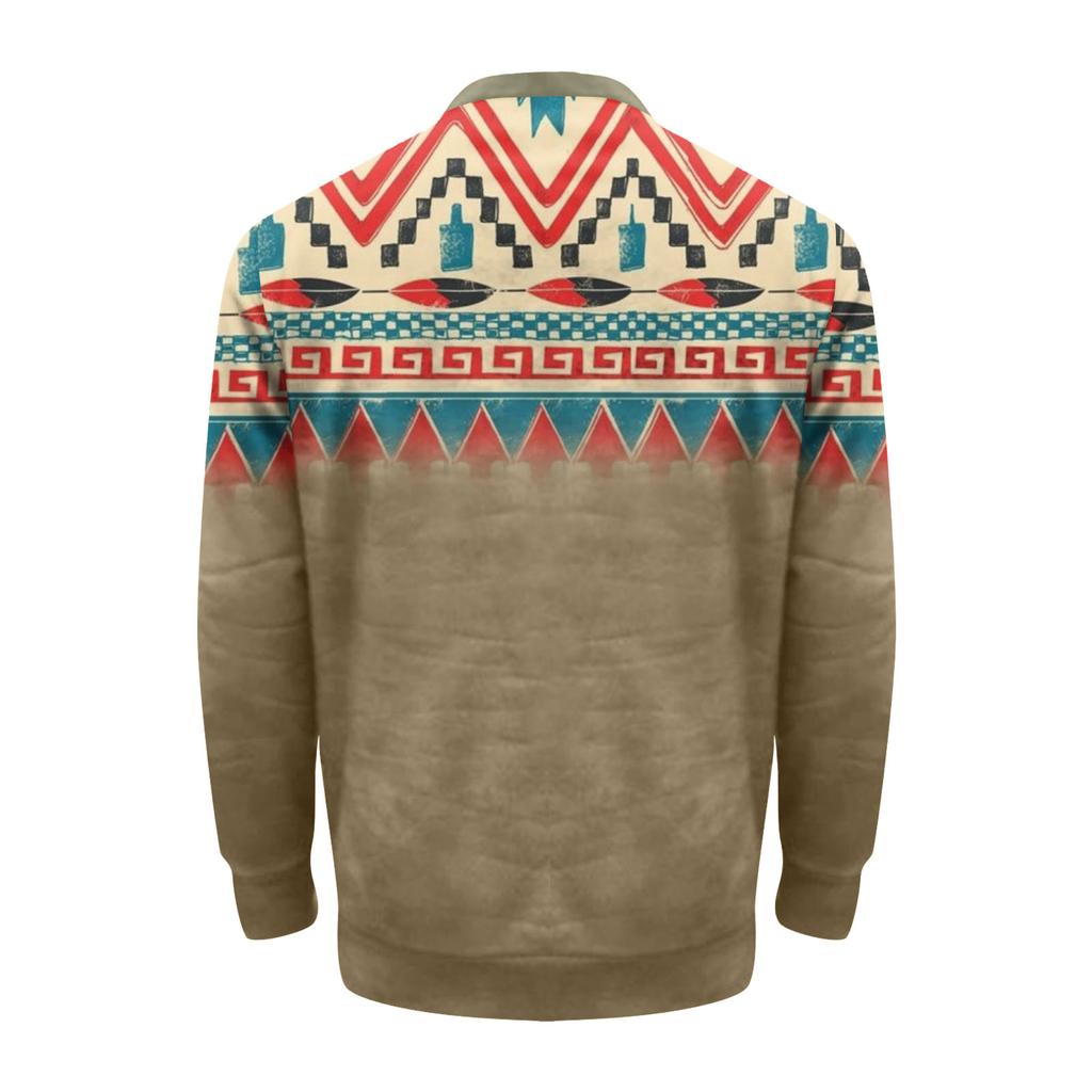 Men's Printing Plush Warm Coat Fleece Sweater Casual Coat Pocket Sweater Autumn Winter