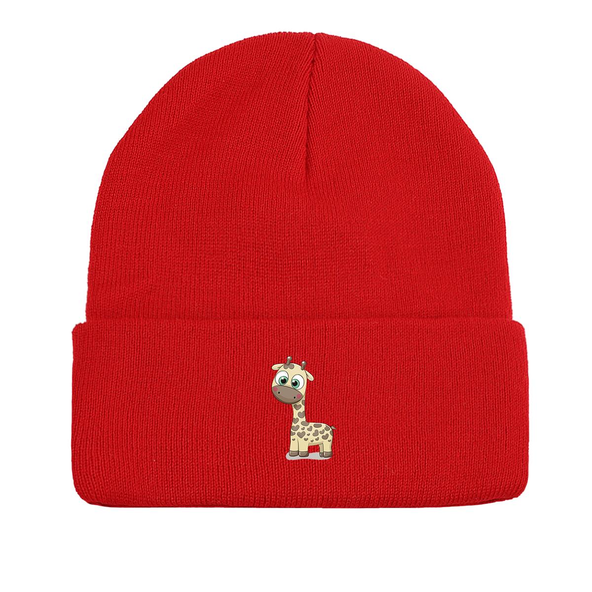 

Теплая вязаная шапка с жирафом, женская шапка, удобная вязаная шапка в стиле хип-хоп с помпоном as the picture красный