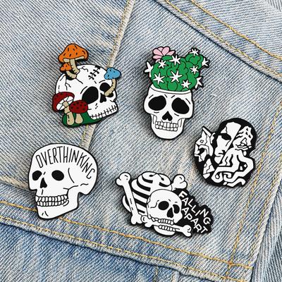 Schädel Serie Punk Gothic Abzeichen Skelett Blume Topf Brosche Denim Revers Tasche Emaille Pins Geschenk für Freund Party Halloween Schmuck