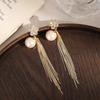 Micro-inlaid zircon flower fringed earrings, temperament high-end earrings, atmosphere pearl earrings.