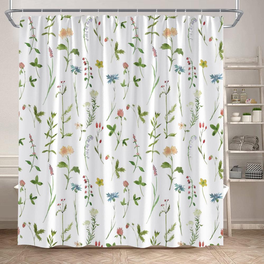 Floral Shower Curtains Garden Watercolour Flowers Plant Leaves Modern Minimalist Bath Curtain Polyester Fabric Bathroom Decor