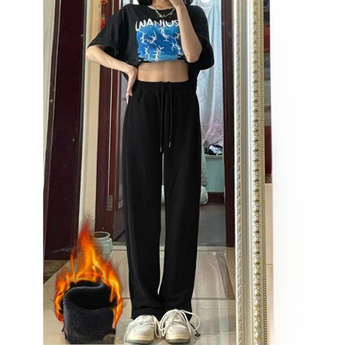Fashion Casual Pants Women's Spring and Autumn New High-waisted Loose Wide-legged Sweatpants Slim Straight Trousers