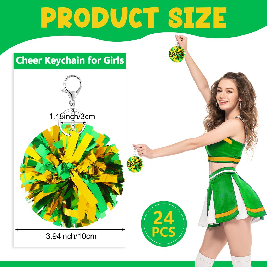 24Pcs Cheer Pom Pom Keychain Cheering Keyring Charm Foil Keychain Cheerleader Gift Plastic Pom Cheer Camp Gift