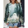 Womens Casual Hoodie With 3D Halloween Print Round Neck Lightweight Breathable Fabric