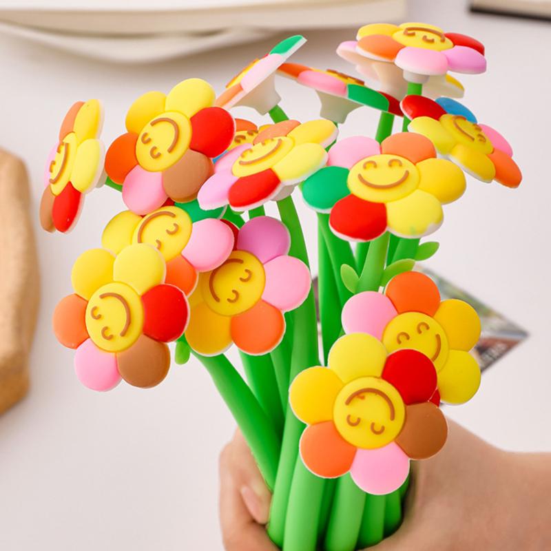 1 Piece Stationery Flowers Cute Cartoon Panda Soft Gel Pen Sunflower School Office Kawaii Supplies Creative Pens