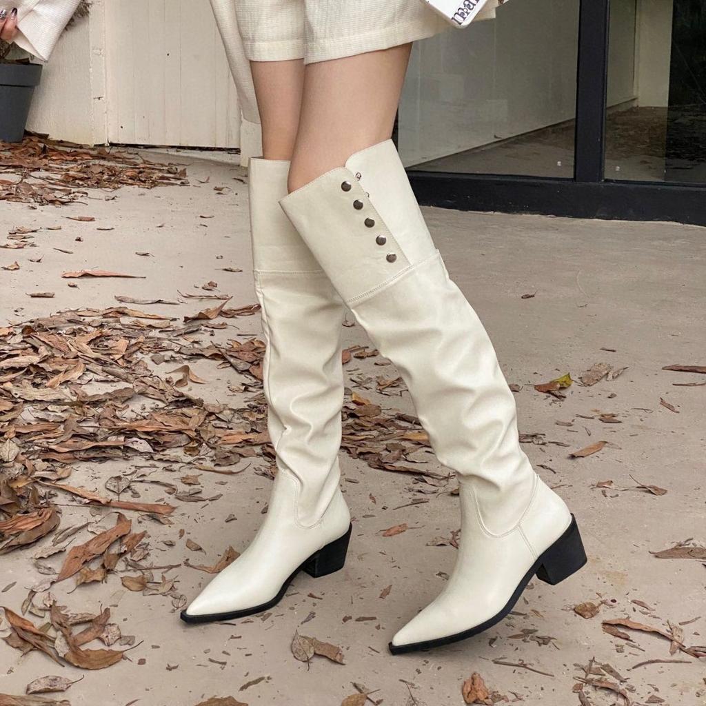 2025 New Over-the-knee Boots Women's Niche Design Two-wear Stacking Boots High Knight Boots Thick Heel Western Cowboy Boots