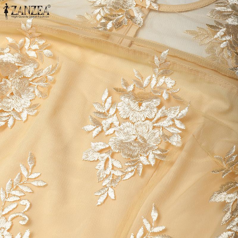 ZANZEA Dámská elegantní letní ležérní halenka s 3/4 rukávem a krajkovou vsadkou