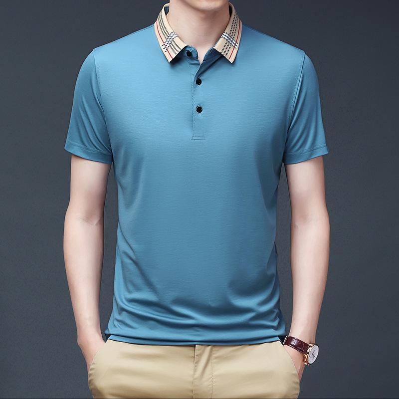 Мужская новая летняя рубашка поло однотонная с лацканами — фото 3