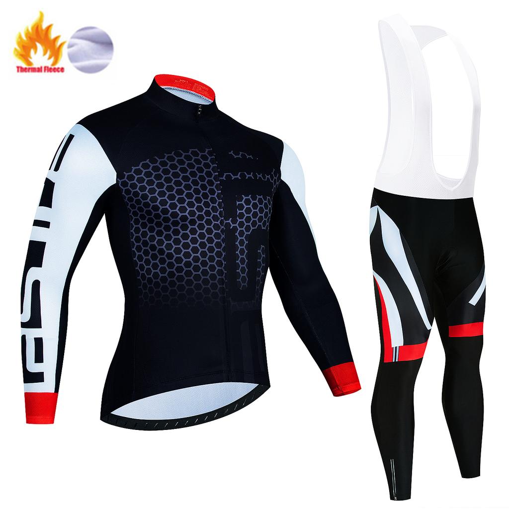 2025 New Men Winter Cycling Clothing Long Sleeve Thermal Fleece Bicycle Jersey Set MTB Warm Bike Jersey Set
