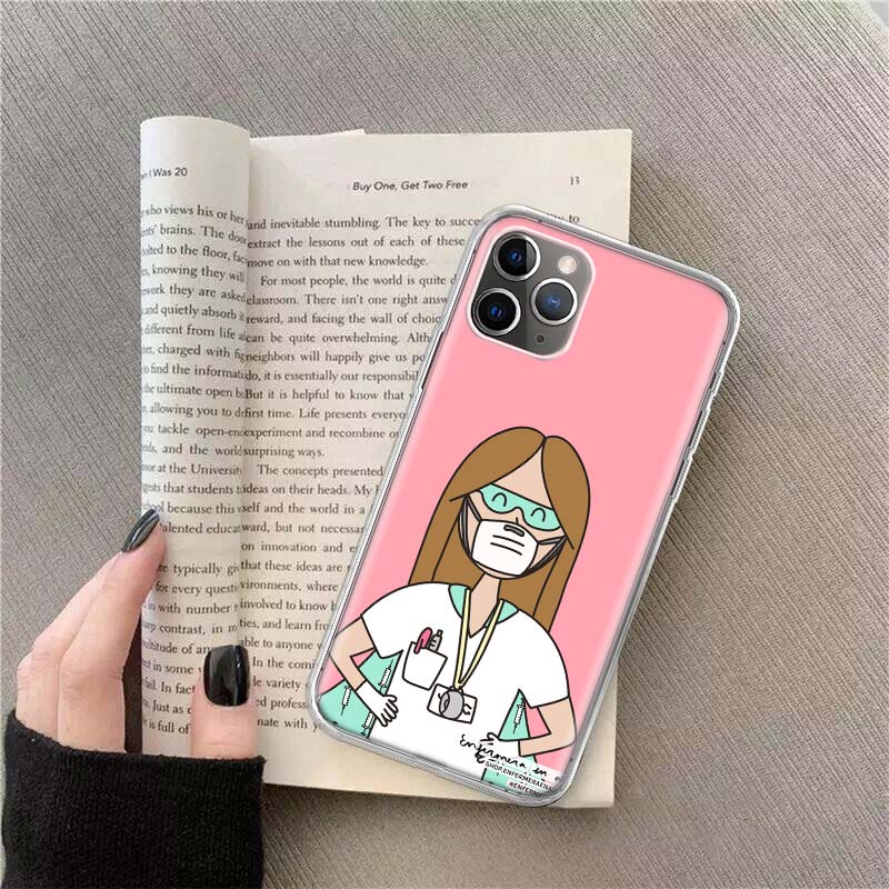 Cartoon Medicine Doctor Nurse Phone For Apple Iphone 12 13 Mini 15 Pro Max 11 Pro 14 Plus 16 Pro Max 16E Case Shell Cover Clear