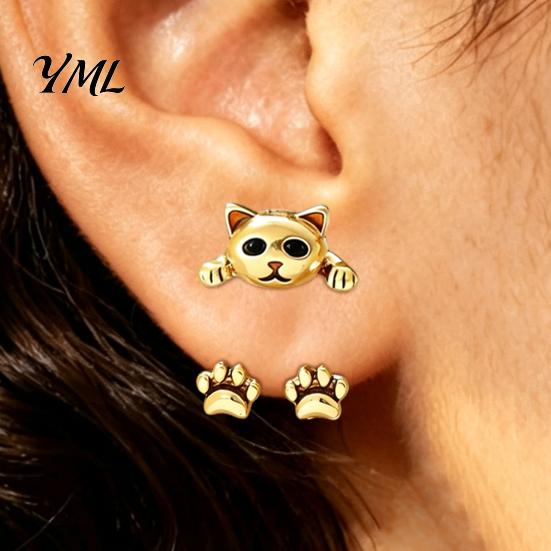 Birthday Presents for Her 1 Pair Cute Cat Paw Earrings Women, Vintage Front Back Stud Earrings, Small Kitten Jewelry Gift Lovers Unique Gifts Moms