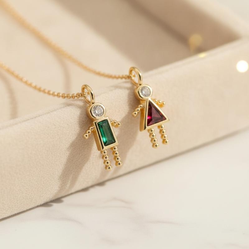 Neue Süße Geburtsstein Kinderform Halskette Kupfer Goldfarbe Partner Halsband Zirkon Personalisierte Lange Kette Choker Täglich