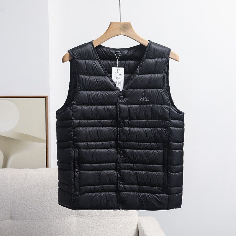 Outdoor Lightweight Warm Ribbed Cotton Vest for Men, Winter Outerwear, Casual V-Neck Vest