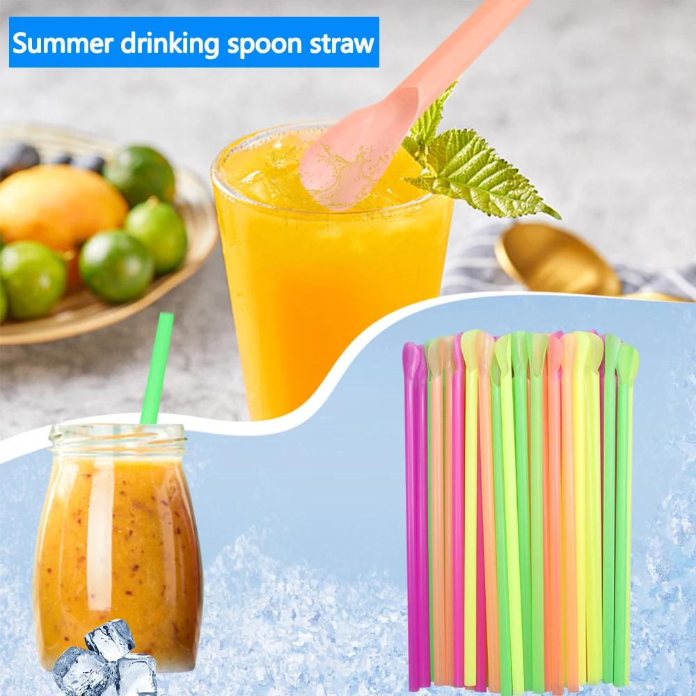 50-1000Pcs Beverage Spoon Straws Milkshake Smoothie Spoon Strawberry Drinking Straw For Party Bar Birthday Supplies Wholesale