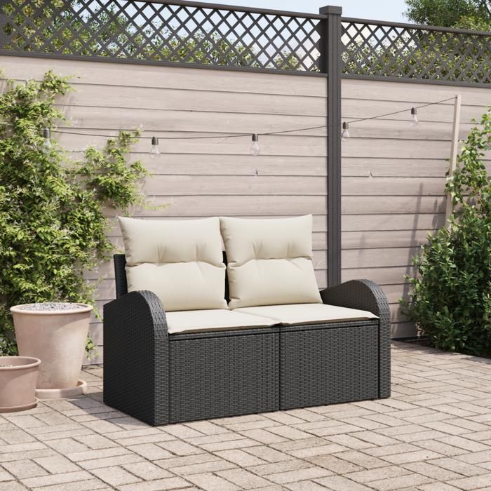VidaXL Canapé de jardin 2 places avec rangement et coussins en rattan noir 42006742