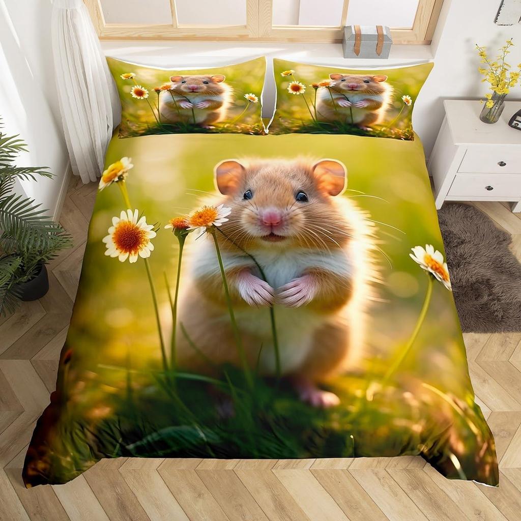 Caroon Guinea Pig Duvet Cover Twin Queen Size For Teen Girls Snow Natural Guinea Pig Bedding Set,Kawaii Animlas Comforter Cover