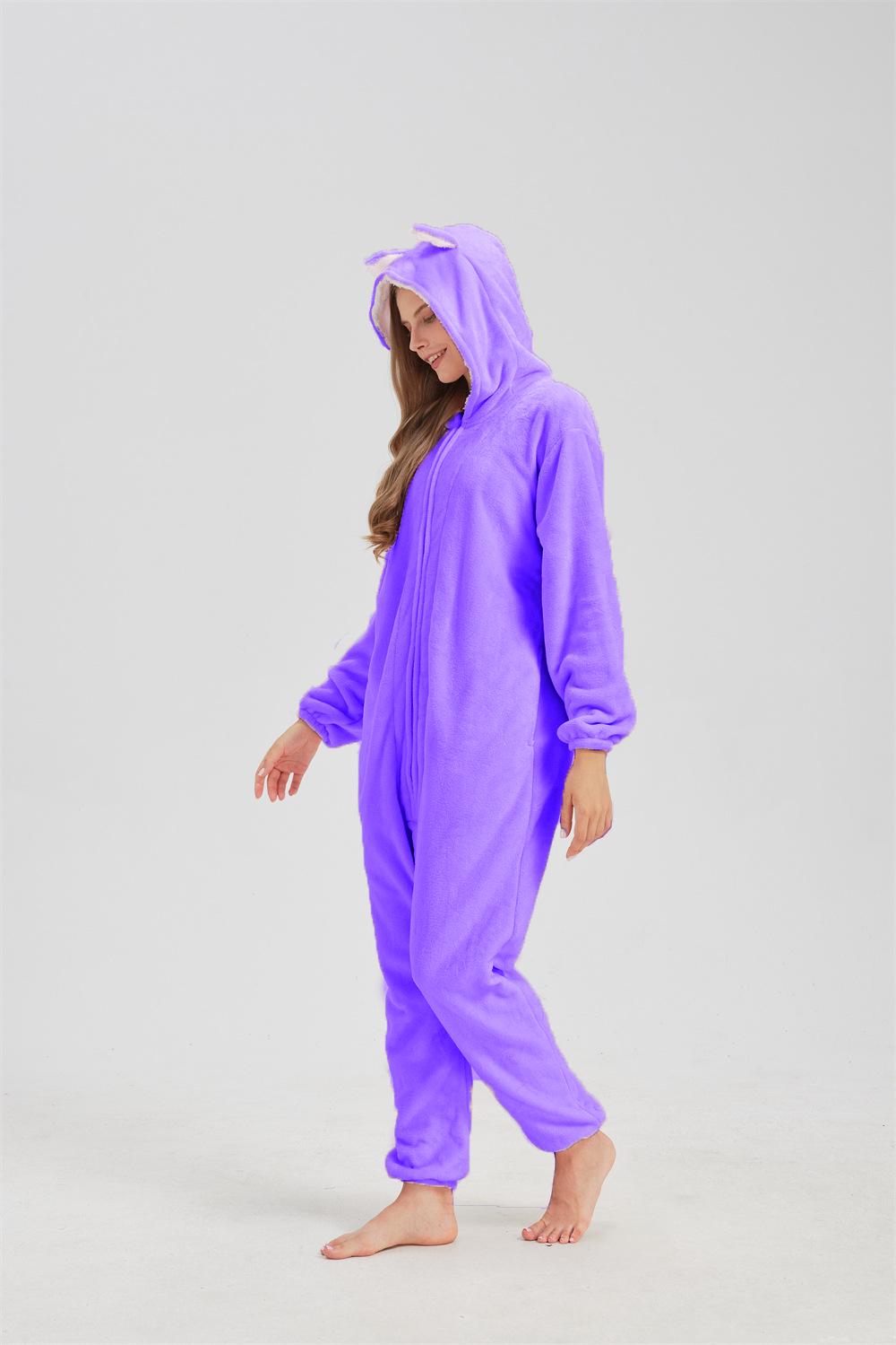 

Cute Cartoon Flannel Zipper Onesie for Women – Warm Homewear Large