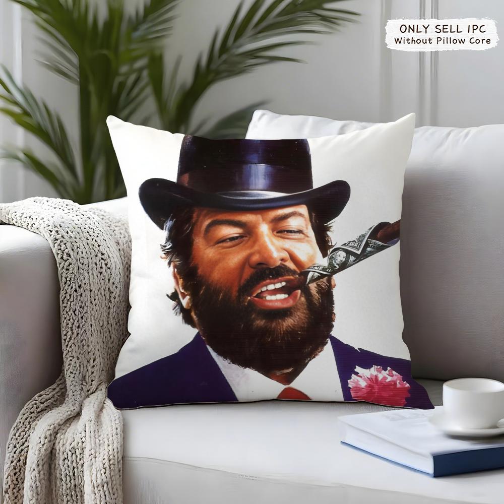 Tterence Hill Bud Spencer Cushion Cover Square Short Plush Pillow Case Living Room Sofa Home Decor Funda X