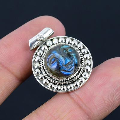Ciondolo con pietra preziosa labradorite con volto di dea naturale, argento sterling 925, regalo di gioielli con ciondolo fatto a mano per San Valentino