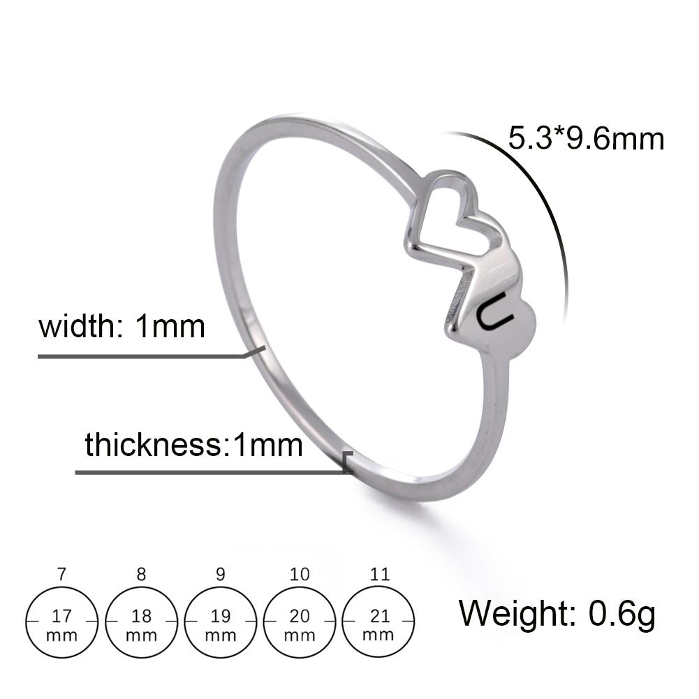 Fashion Stainless Steel A-Z 26 Letters Rings Double Heart Hollow Women Ring For Women Charm Wedding Finger Jewelry Gift