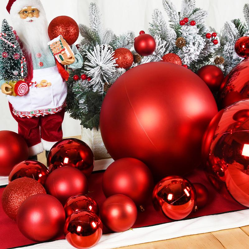 Red Shiny & Matte Glitter Christmas Ball Ornaments - Plastic Hanging Decorations (6-30cm) for Festival Scenes