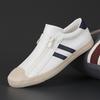 Men Canvas Casual Shoes Outdoor Beige Sneakers Male Fashion Double-Row Side Zipper Design Loafers Light Walking Shoes For Men
