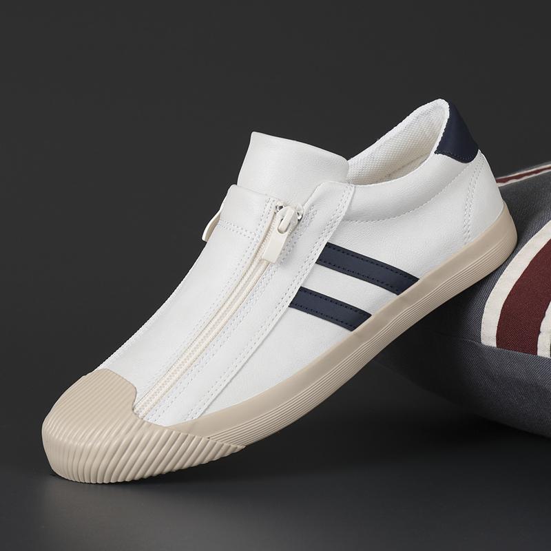 Men Canvas Casual Shoes Outdoor Beige Sneakers Male Fashion Double-Row Side Zipper Design Loafers Light Walking Shoes For Men