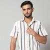 Camicia a maniche corte da uomo a righe bianche in 100% cotone pettinato - 120 GSM