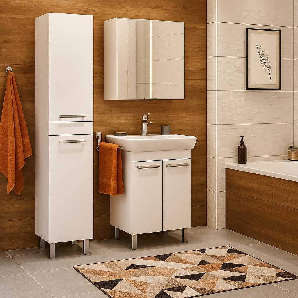Lacquered standing bathroom cabinet with washbasin 55x80cm, white gloss Capri