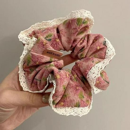 Pastoral French Retro Floral Lace Scrunchie: High-End Hair Tie Accessory for Women 2023.