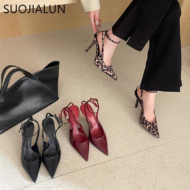 Fashion SUOJIALUN 2025 Spring New Brand Women Sandal Fashion Ankle Strap Ladies Elegant Slingback Shoes Thin High Heel Pointed Toe Pumps