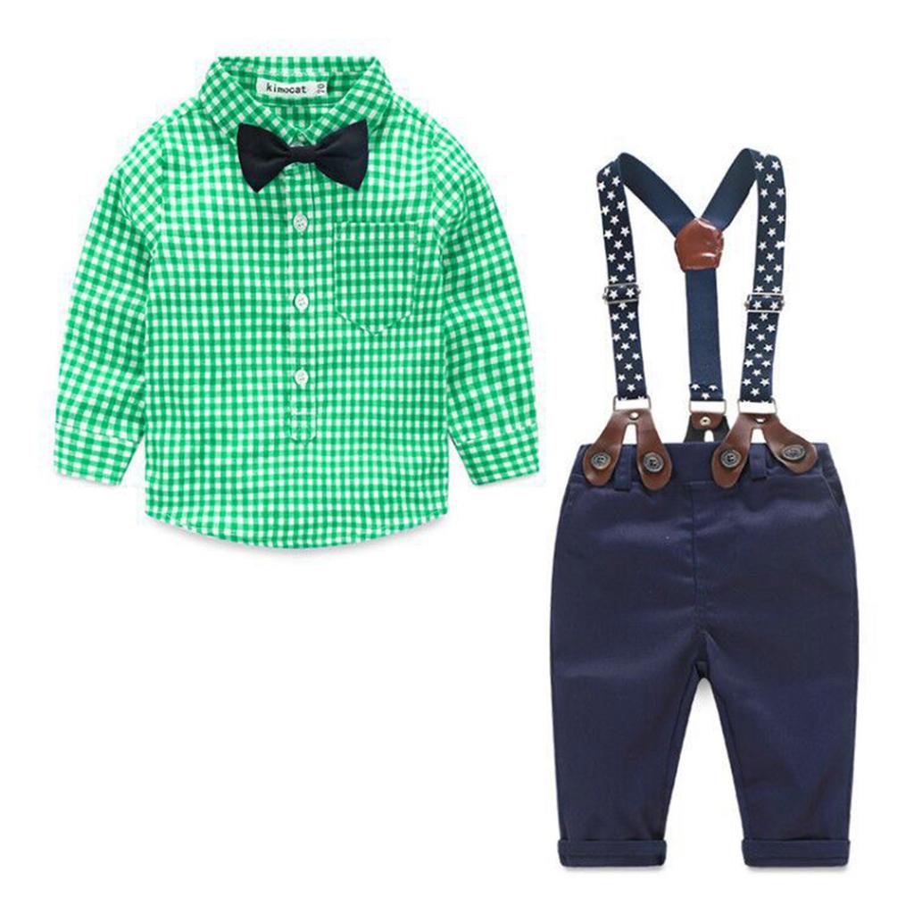 Baby Boys Clothes Set Infant Kids Gentleman Suit Tops+Pants Suspender Outfits