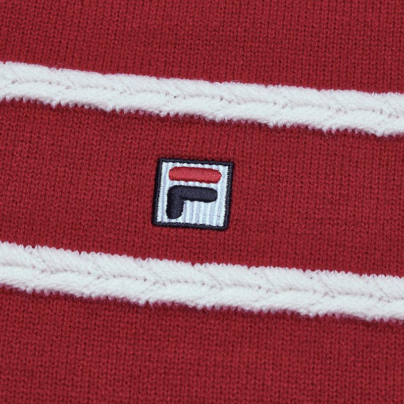 Fila Heritage Simple Classic Fashion Trendy Comfortable Casual Striped Versatile Loose Knit Sweater Women Sweater Rhythm-Red F11W618406FPK