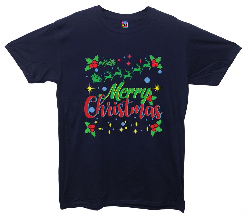 Merry Christmas Printed T-Shirt Christmas Santa Presents
