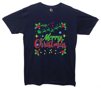 Merry Christmas Printed T-Shirt Christmas Santa Presents