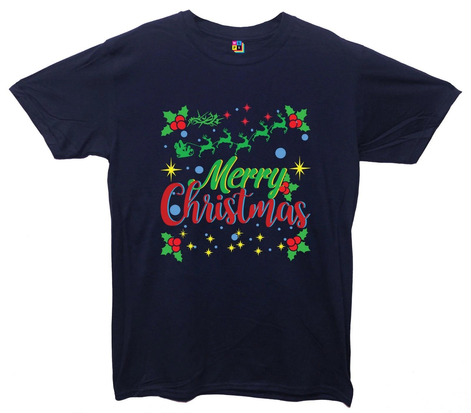 Merry Christmas Printed T-Shirt Christmas Santa Presents S