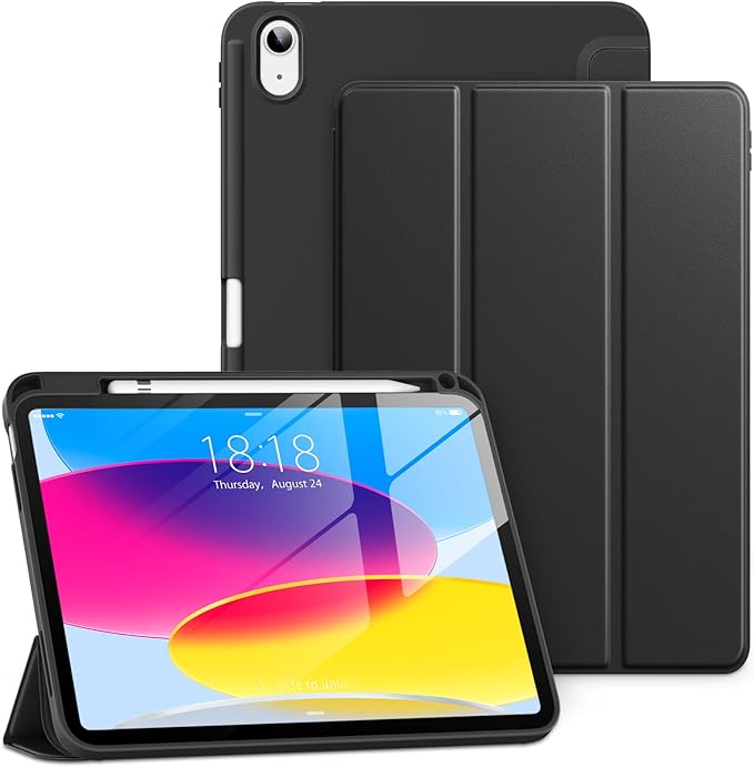 New Tri-fold Soft TPU PU Leather Tablet Case for iPad 10.9" 2022 - Lightweight Folio Stand with Pencil Holder-Auto Sleep/Wake