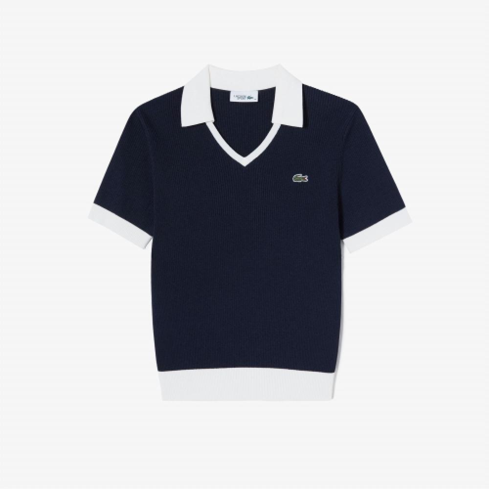 

LACOSTE Женская текстурированная футболка-поло с короткими рукавами [Темно-синий]