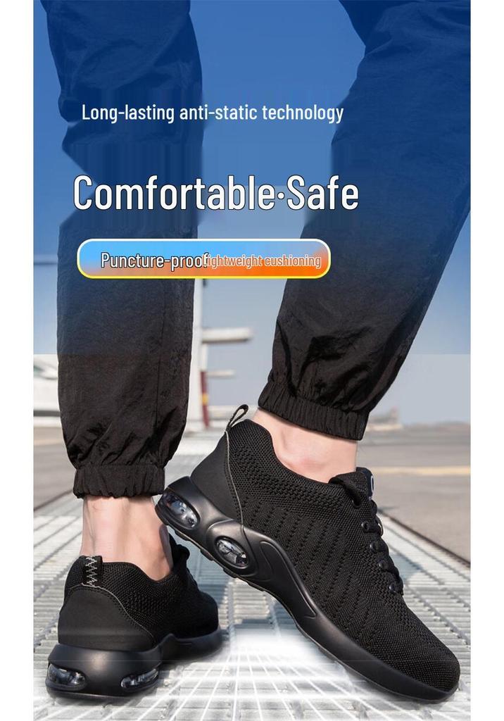 Four Seasons Fly-Knit Protective Work Shoes: Anti-Smashing, Anti-Piercing, and Anti-Static.