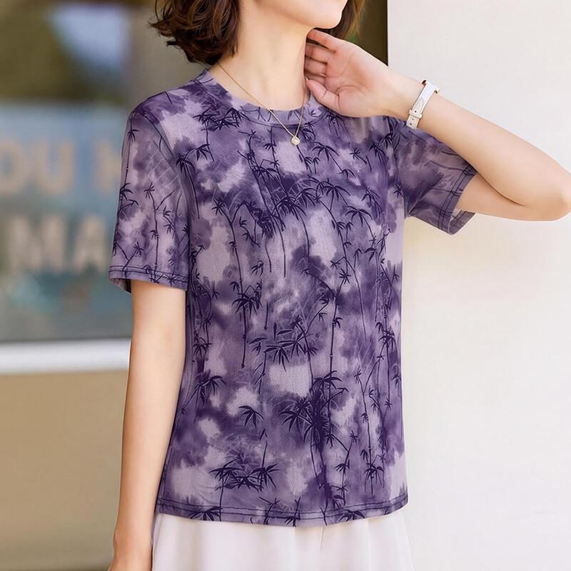 Elegant Chinese Style Floral Print Summer Blouse for Women XL