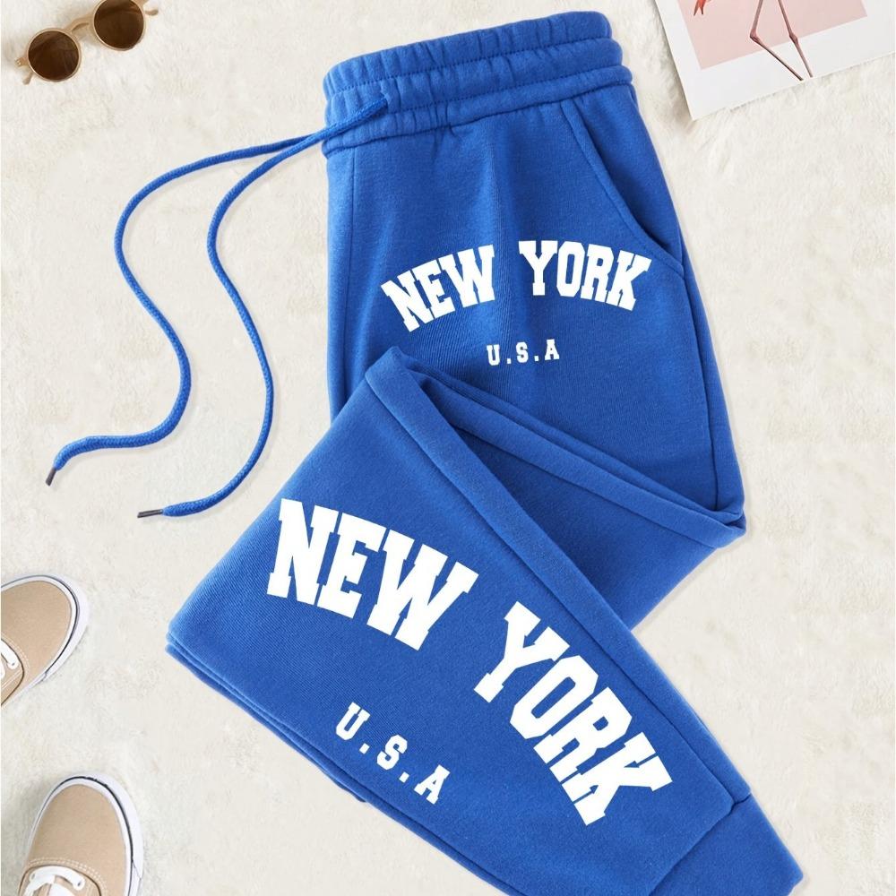 New York Printed Drawstring Sweatpants with Letter Print for Comfortable Casual Wear In Spring and Autumn